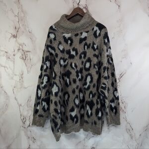 World Market Sweater Womens One Size Brown Leopard Cheetah Tunic Pullover